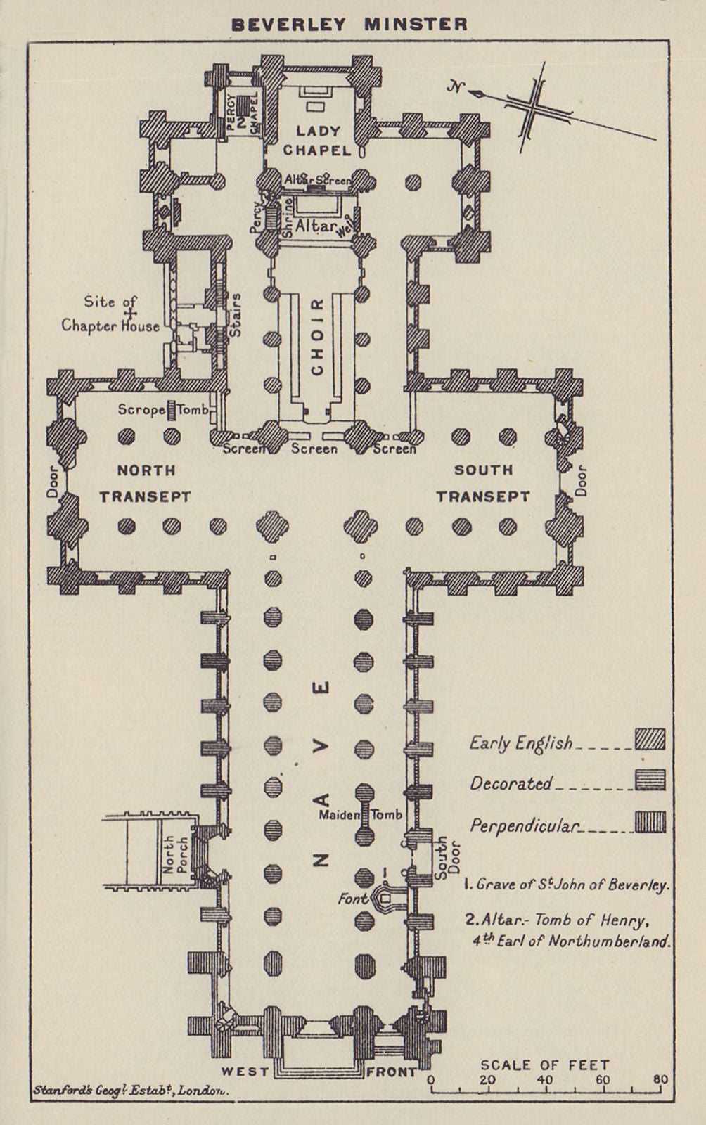 Beverley Minster ground floor plan. Yorkshire 1920 old antique map chart